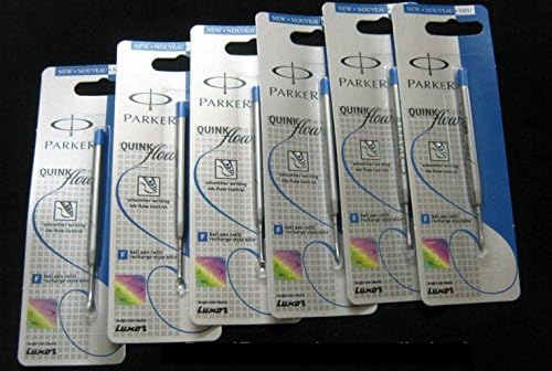 6 x 0.8 mm Parker Quink Flow Ball Pen BP Refill + Blue Ink + Fine Nib