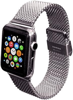 Cellstall Apple Watch Bands, 42mm Stainless Steel Mesh Milanese Loop Replacement. iWatch Wrist Strap for Men with Unique Double Lock Clip. Includes Adapters and Tools- Silver