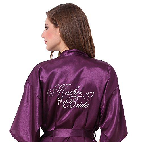 Joytton Women's Satin Kimono Robe with Embroidered Mother of the Bride Short