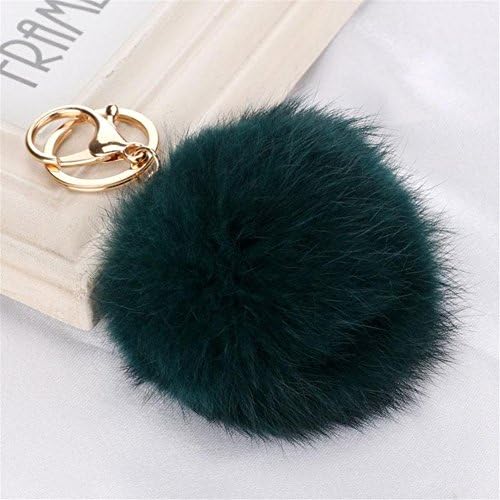 ROOMZOOM New Style Rabbit Fur Ball PomPom Cell Phone Car Keychain Pendant Bag Key Ring Cyan