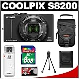 Nikon Coolpix S8200 16.1 MP Digital Camera (Black) with 8GB Card + Case + A ....