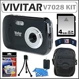 Vivitar ViviCam iTwist V7028 Digital Camera in Black + 4GB Accessory Kit
