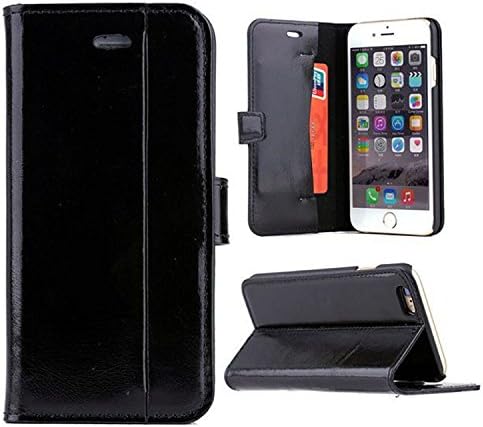 iPhone 6 Wallet Case - Egrace Vintage Genuine Leather Flip Cover Case with Kickstand with Card Holder for Apple iPhone 6 (4.7'')(2014) - Black