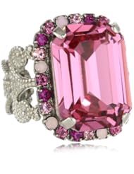 Sorrelli "Sweet Heart" Fancy Emerald Cut Shades of Pink Crystal Cocktail Adjustable Ring