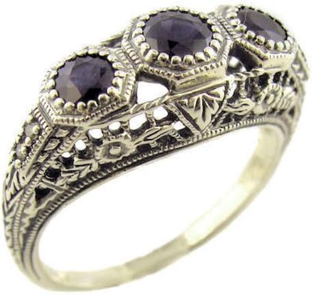 Art Deco Sterling Silver Filigree .85cttw Sapphire &amp; Diamond Ring (sz 6)