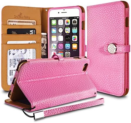 iPhone 6s (4.7) Cases, iPhone 6 (4.7) [Snow Fairy] Flip Cover Case [Premium Genuine Leather Kick Stand Wristlet][Card Holder][Wallet] - [Leather Fit][Wrist Strap] Bull Leather Case Pink