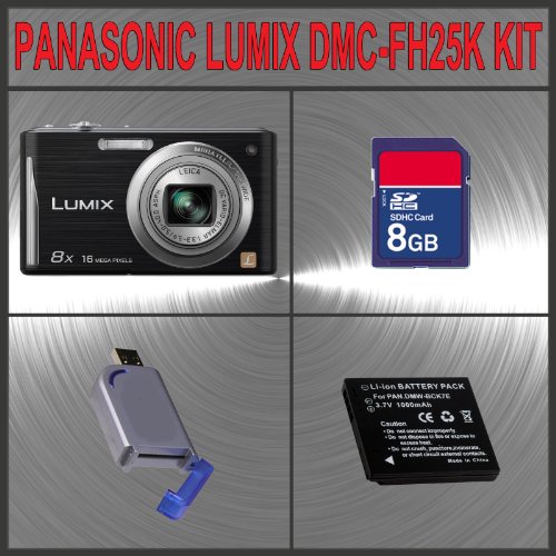 Panasonic DMC-FH25K 16.1MP Digital Camera + Huge Accessories Package Including 8GB SDHC Memory Card + High Capacity BLS-1 Replacement Lithium-Ion Battery + Hi-Speed SD Card Reader + Kit