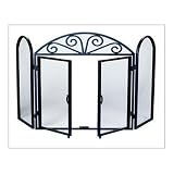 3 Fold Black Wrought Iron Screen With Scrolls by UniFlame