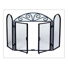 3 Fold Black Wrought Iron Screen With Scrolls by UniFlame