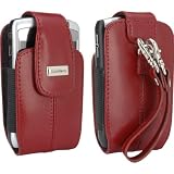 Blackberry Apple Red Leather Vertical Tote With Wrist Strap For 8300 Series
