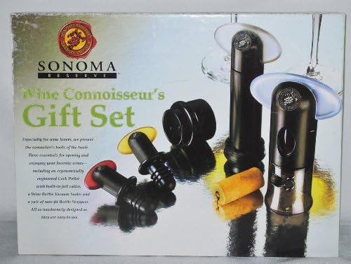 Wine Connoisseur's Gift Set: Corkscrew Puller with Foil Cutter, Bottle Vacuum Sealer & 2 Bottle Stoppers