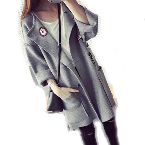 かさなる影花日レディース アウター ノーカラー コート ロング ジャケット カーディガン ワッペン カジュアル ミリタリー 羽織り ワイドスリーブ 春 秋 冬 全3色 ホワイト 白 グレー 灰色　ネイビー 紺