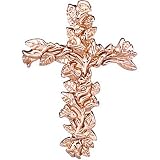 14K Rose Gold Floral Style Cross Pendant