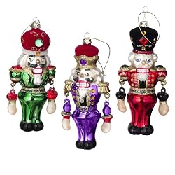 Nutcrackers with Gems Glass Christmas Ornaments Set of 3