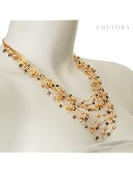 Genuine Yellow Bronze Dyed Fresh Water Cultured Pearl Multi Strands Gold Silk Cord Necklace 17- 19
