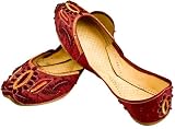 FREE ANKLET with Starlite Ladies / womens Beaded & Diamante Maroon Leather Khussa Fashion Shoes / Pumps