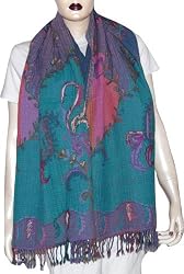 Fur Stoles in Jamawar Wool Womens Outerwear India 24 x 66 inches (jstl235)