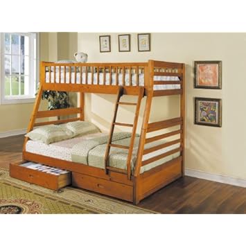 Acme 02018 Jason Twin/Full Bunk Bed with Drawers, Honey Oak Finish