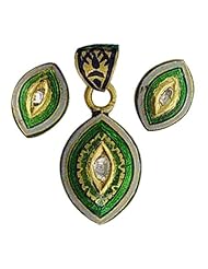 22kt Gold Diamond Pave Enamel Earring & Pendant Fashion Jewelry