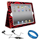 Red Zebra - Portfolio Smart Case Cover with Fold to Stand Feature for Apple iPad 2 Tablet (16GB, 32GB, 64GB) + Black Handsfree Headphones with Mic + INCLUDES!!! SumacLife TM Wisdom Courage Wristband Red Zebra - Portfolio Smart Case Cover with Fold to Stand Feature for Apple iPad 2 Tablet (16GB, 32GB, 64GB) + Black Handsfree Headphones with Mic + INCLUDES!!! SumacLife TM Wisdom Courage Wristband