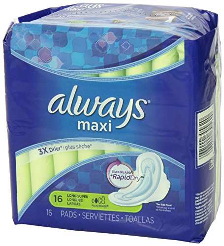 Always Maxi Pads Long Super with Flexi-Wings 16ct (Pack of 3)