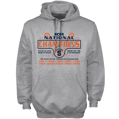 Buy Syracuse Orange 2008 NCAA National Lacrosse Champions 10 Time Champs Ash Hoody Sweatshirt by Football Fanatics
