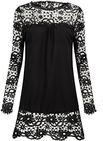 Zerdocean Women's Chiffon Lace Long Sleeve Crochet Shirts Blouse Tops Black US 6-8