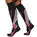 Pure Athlete High Performance Wool Ski Socks - Thermal Warm Merino Wool OTC Sock, Men Women (1 Pair - Black/Grey/Neon Pink, Small)