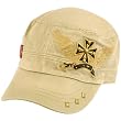 Cotton Military Cadet 3 Star Distressed Cap Hat Beige