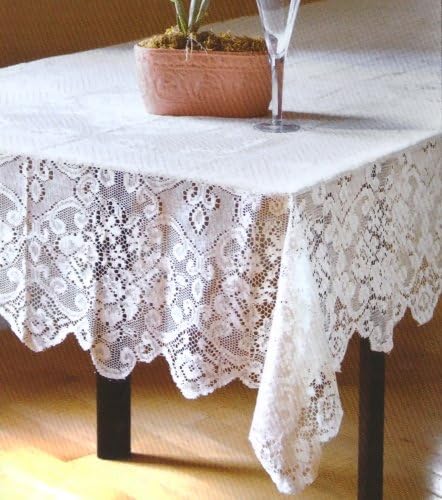Table Sense Lace Fabric Tablecloth in White, 60x84 Oblong (Rectangle)