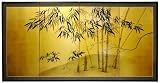 Simple Classic Zen Asian Style - 4ft. Long Japanese Sumi-e on Bamboo Gold Leaf Wall Screen Painting - 24 x 48