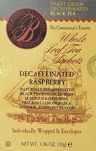 Boston Tea Co. Finest Grade Whole Leaf Decaffeinated Raspberry Black Tea Pyramid Sachets, 15 Count (3 Pack)