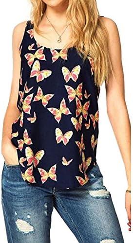 Tonsee Butterfly Sleeveless Chiffon Tank Top Shirts Crew Vest