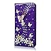 (Not for S7 Edge) S7 Case,Galaxy S7 Case,Mavis's Diary 3D Handmade Wallet with Bling Crystal Shiny Diamonds Butterfly Flowers PU Leather Flip Cover - Purple