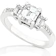 One of a Kind 1-3/4ctw Emerald-Cut Three Stone Ring (HI/VS2-SI1) in 14kt White Gold