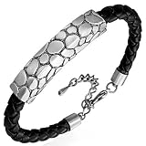 B326 PVC Braided Leather & Copper Bracelet Stone Style Rectangle Pillar (B326)