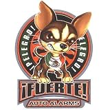 Tuff Chihuahua Car Alarm Stickers Set of 2 ~ Pelegro Fuerte Auto Alarms- Tough Chihuahua 'guard dog' with mexican flag bandana decals!