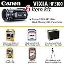 Brand New Canon VIXIA HF S100 Flash Memory High Definition Camcorder With Essential Accessory Kit Includes 8GB Memory, 5 Hour Extended Battery & Charger + Pro Hard Case + Tripod & More