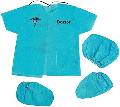 Blue Scrubs Doctor Costume (4 Pcs. Per Set) Shirt, Hat, Booties.