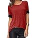Sarin Mathews Women's Casual Round Neck Loose Fit Short Sleeve T-Shirt Blouse Tops Burgundy L