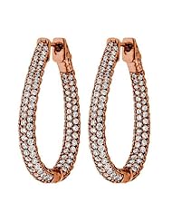 2.32 ct. tw Round Cut Diamond Pave Tear Shaped Inside Outside Hoop Earrings - F-G VS2 - 14 Kt. Rose Gold