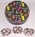 Scott's Cakes 1 lb. Milk Chocolate Covered Pretzel with Chocolate Chips & White Chocolate Chips in a Celebrate Tin