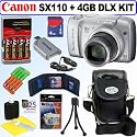 Canon Powershot SX110 IS 9MP Digital Camera (Silver) + 4GB Deluxe Accessory Kit
