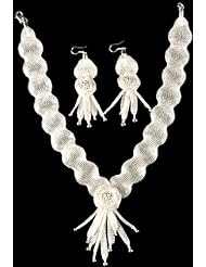 Superfine Weave Net Necklace with Earrings Set - Sterling Silver