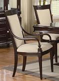 Set of 2 Dining Arm Chairs Floral Fabric Merlot Cappuccino Finish