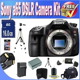 Sony A65 24.3 MP Translucent Mirror Digital SLR Body + 16GB SDHC Memory + Extended Life Battery + Ac/Dc Rapid Charger + USB Card Reader + Memory Card Wallet + Deluxe Case w/Strap + Professional Full Size Tripod + Mini HDMI to HDMI Cable + Accessory Saver Bundle!