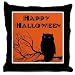 Black and Orange Happy Halloween Throw Pillow, 18"