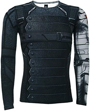 Zomarzz Men's Long Sleeve Quick Dry Compression Running Fitness T-shirt (X-Large, Winter Soldier)
