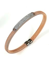 Sterling Silver & Cz Pink Gold Plated Bangle