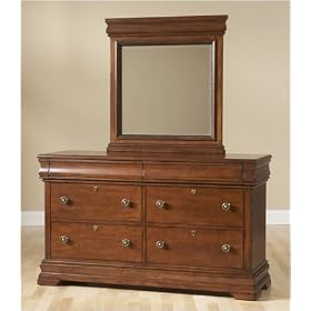 Broyhill 4310-320 / 4310-326 Nouvelle Six Drawer Dresser with Vertical Mirror in Warm Cherry